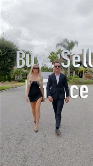 Ryan and Megan Winslow stepping out of a Tesla Cybertruck at a luxury listing